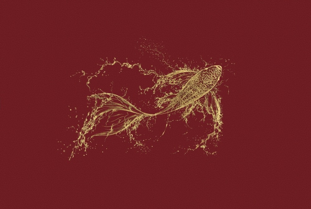 Embroidary Seamless Fabric Mural-Leaping Fish